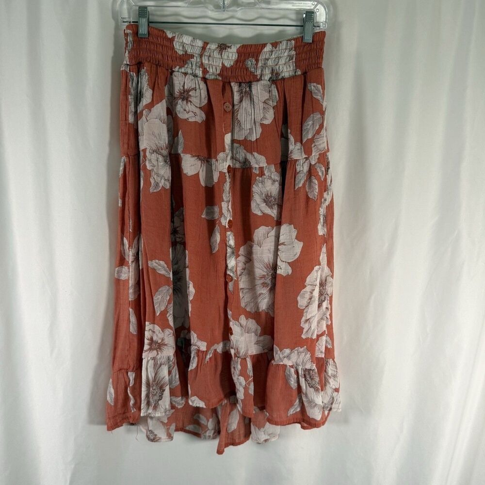 Mile Gabrielle Skirt Women Large Orange Floral Pull On Stretch Waist Knee Length